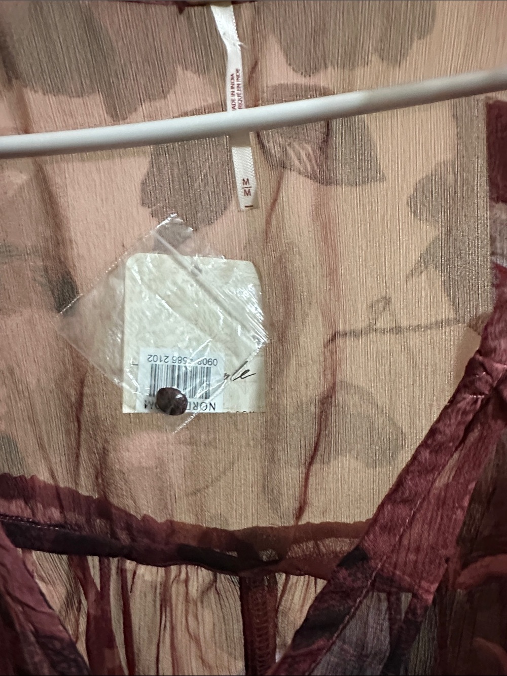 Free People Rose Burgundy Floral Sheer Ruffle Blouse - Picture 8 of 8